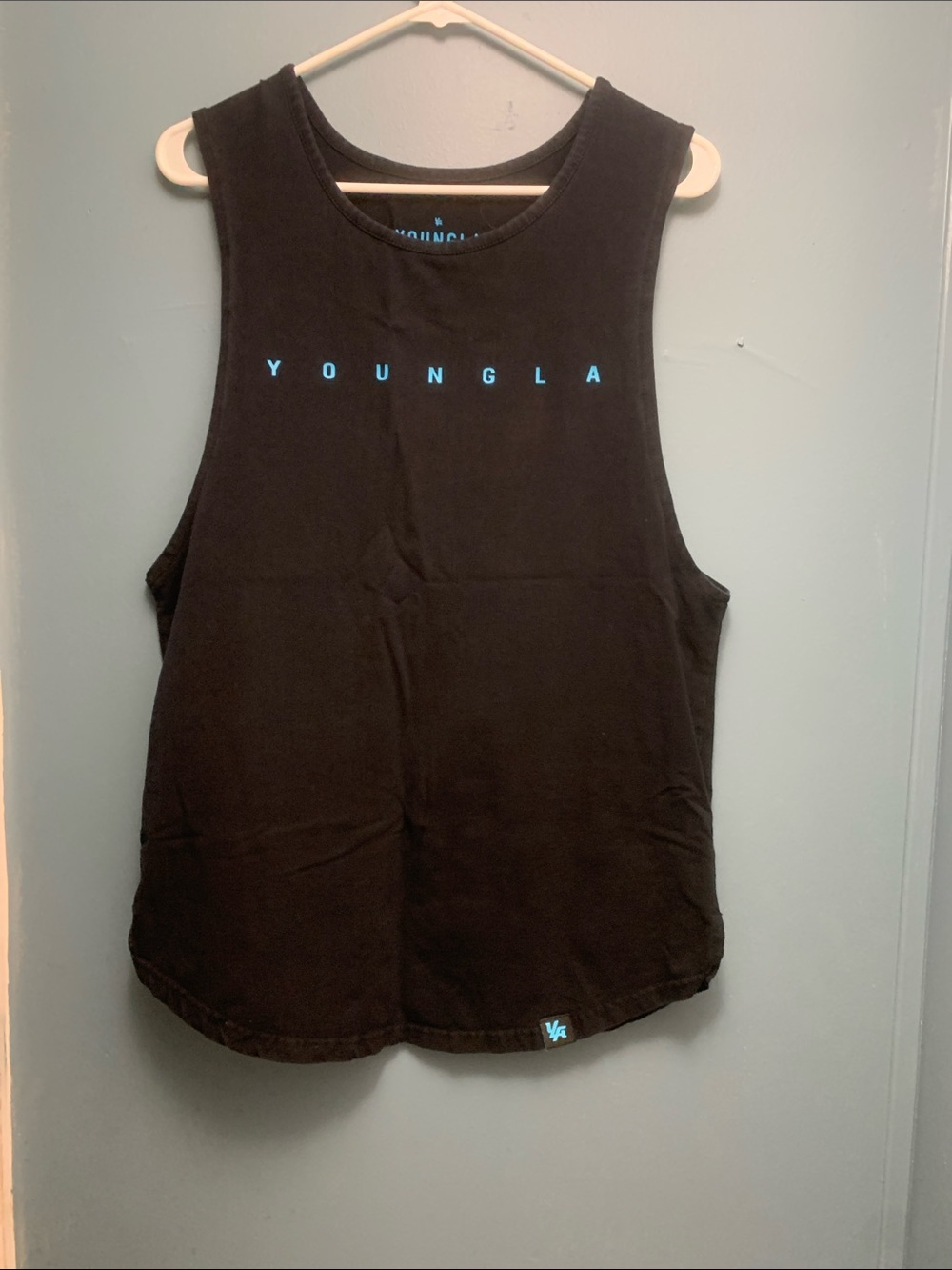 YoungLA Black Tank with Small Light Blue YA Logo